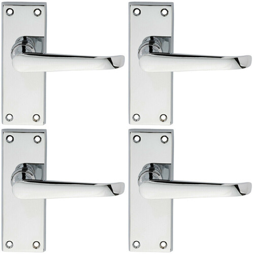 Loops 4x PAIR Straight Victorian Handle on Latch Backplate 150 x 42mm Polished Chrome