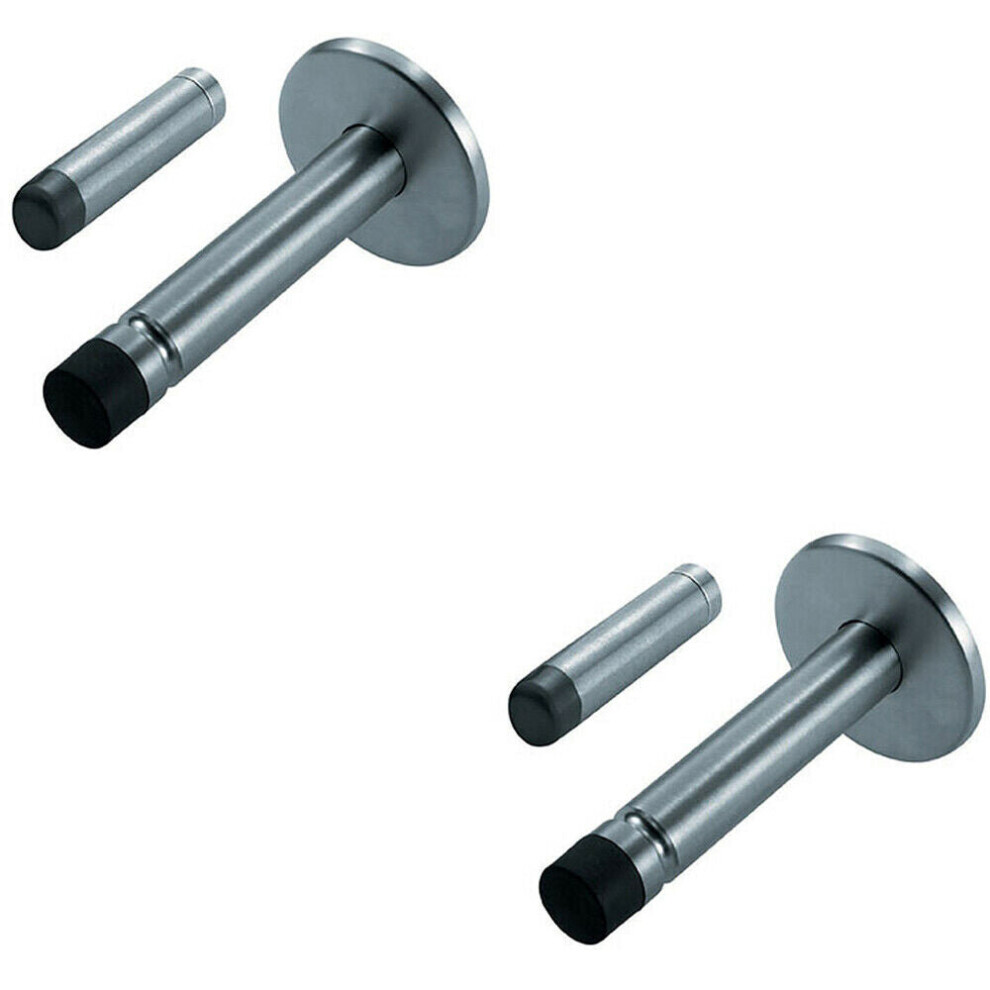 2x Coat Hook on Concealed Fix Rose Rubber Tip 93mm Projection Satin Steel