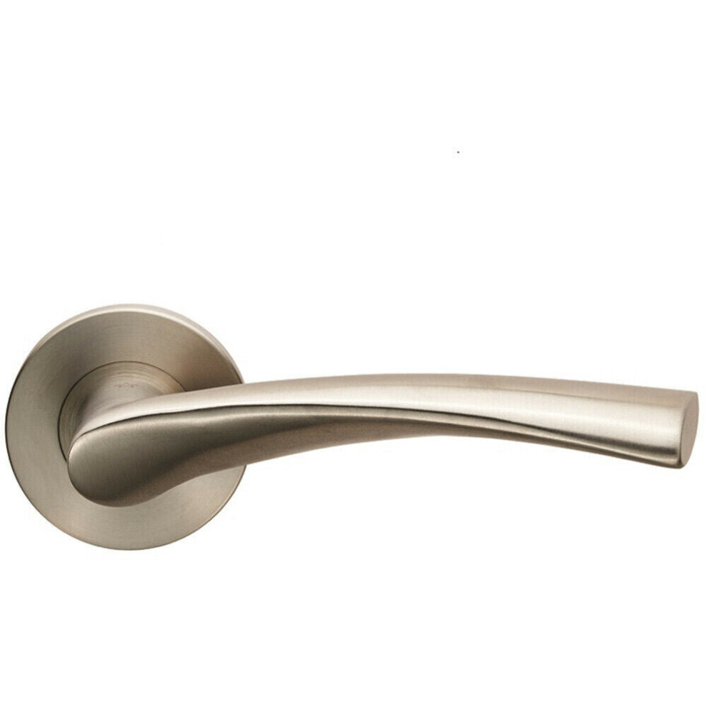 Loops Pair Twisted Angular Design Lever On Slim Round Rose Concealed Fix Satin Steel - Image 2