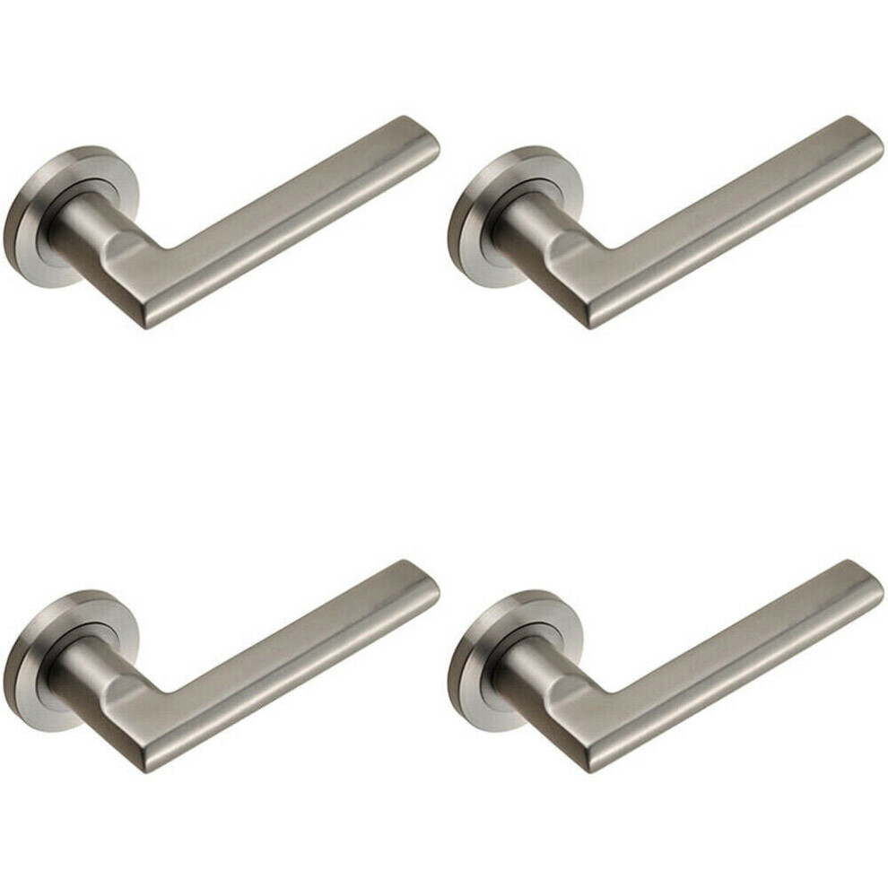 4X Pair Slim Elliptical Handle On Round Rose Concealed Fix Satin Steel