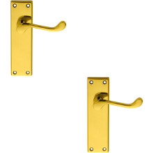 2x PAIR Victorian Scroll Lever on Sweedor Latch Backplate 150 x 43mm Brass