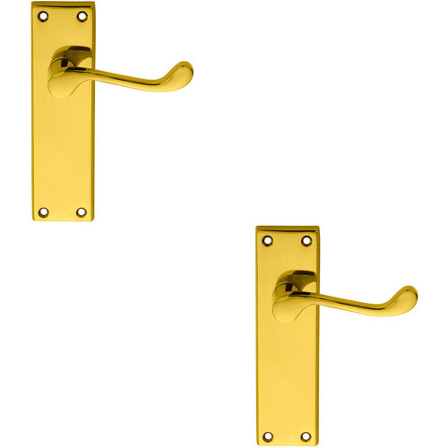 Loops 2x PAIR Victorian Scroll Lever on Sweedor Latch Backplate 150 x 43mm Brass