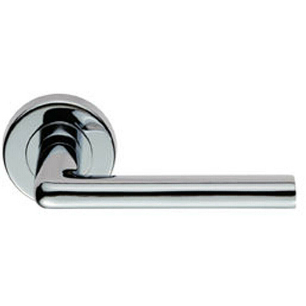Pair Rounded Straight Bar Handle Concealed Fix Round Rose Polished Chrome