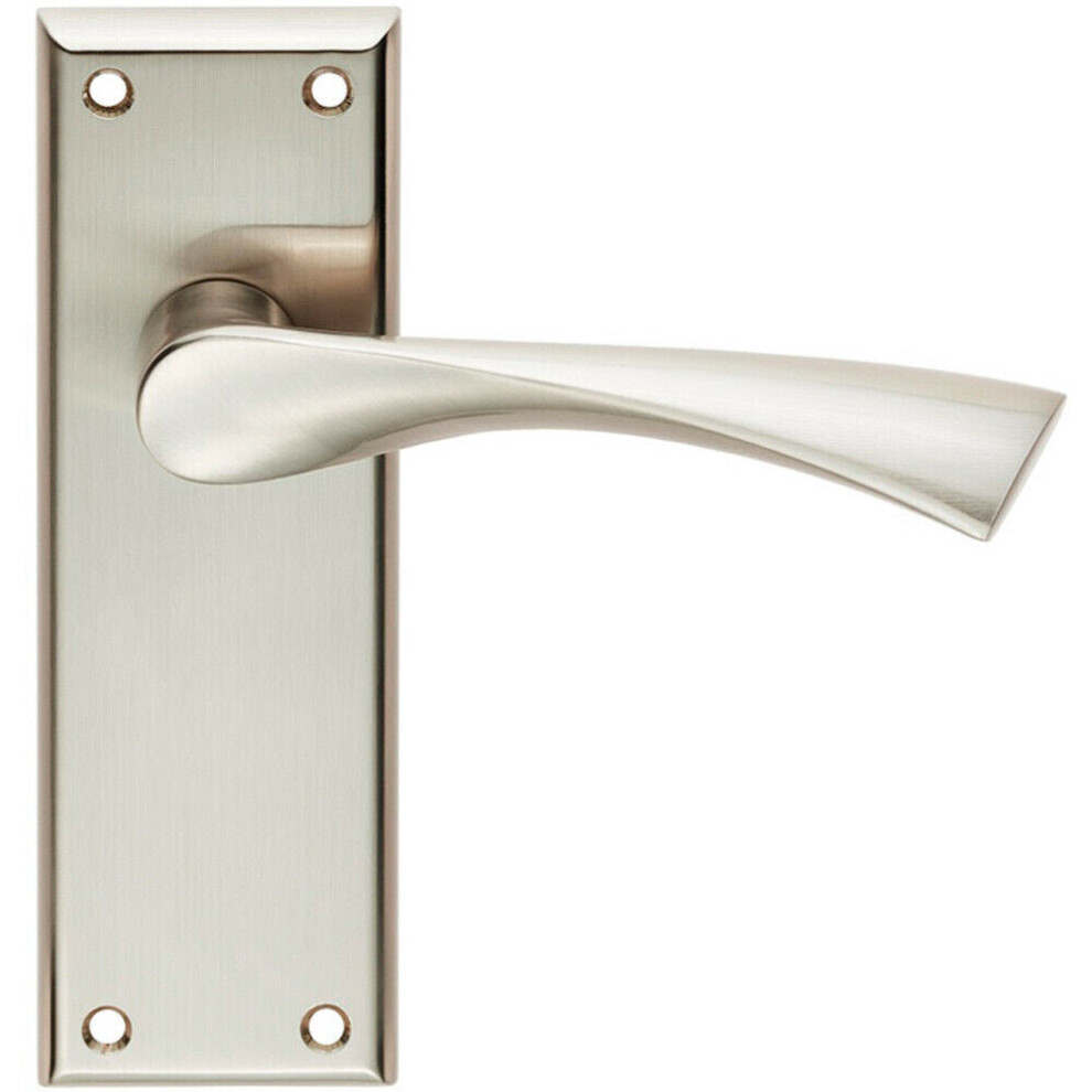 Pair Angular Lever On Latch Backplate Door Handle 150 X 50Mm Satin Nickel 5056492574074