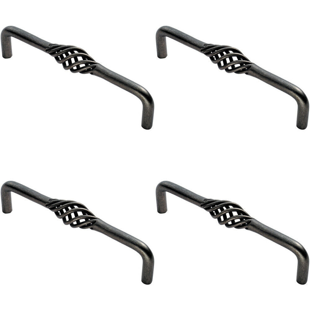 4x Steel Cage D Type Cabinet Pull Handle 128mm Fixing Centres Antique Steel