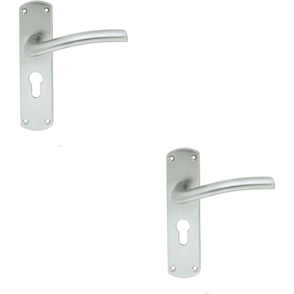 2x Rounded Curved Bar Handle on Euro Lock Backplate 170 x 42mm Satin Chrome