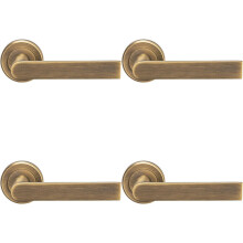 4x PAIR Flat Rectangular Bar Handle on Round Rose Concealed Fix Antique Brass