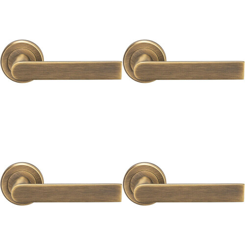 Loops 4x PAIR Flat Rectangular Bar Handle on Round Rose Concealed Fix Antique Brass