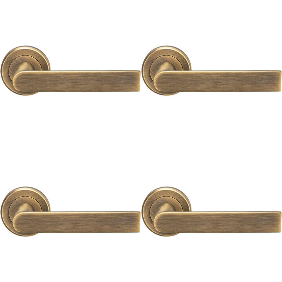 4x PAIR Flat Rectangular Bar Handle on Round Rose Concealed Fix Antique Brass