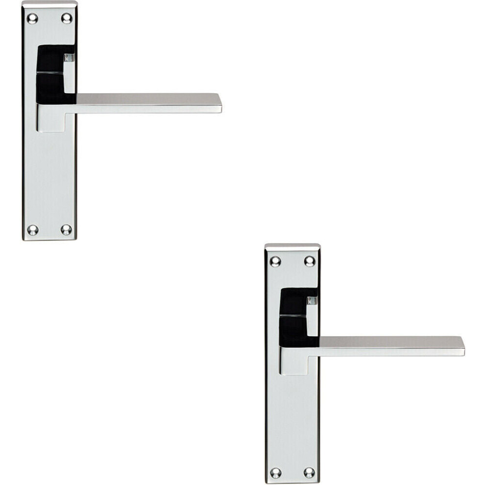 2x PAIR Flat Straight Lever on Latch Backplate Handle 180 x 40mm Polished Chrome