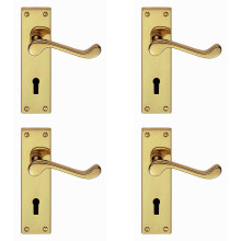 4x PAIR Victorian Scroll Handle on Lock Backplate 150 x 43mm Polished Brass
