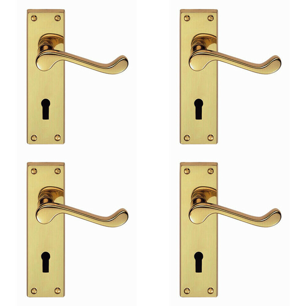 Loops 4X Pair Victorian Scroll Handle On Lock Backplate 150 X 43Mm Polished Brass