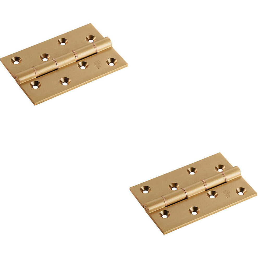 2x PAIR 102 X 67 X 4mm Brass Washered Butt Hinge Satin Brass Internal Door