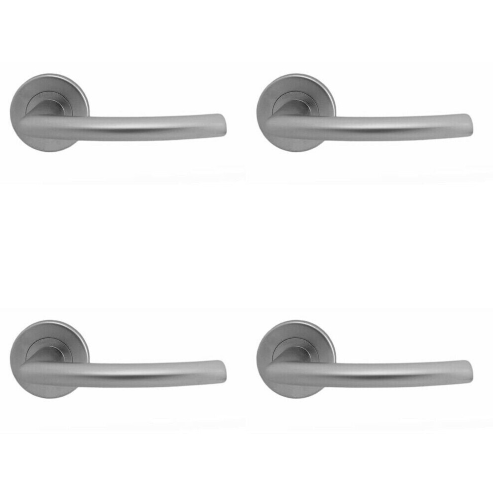 4x PAIR Oval Shaped Curved Bar Handle Concealed Fix Round Rose Satin Chrome