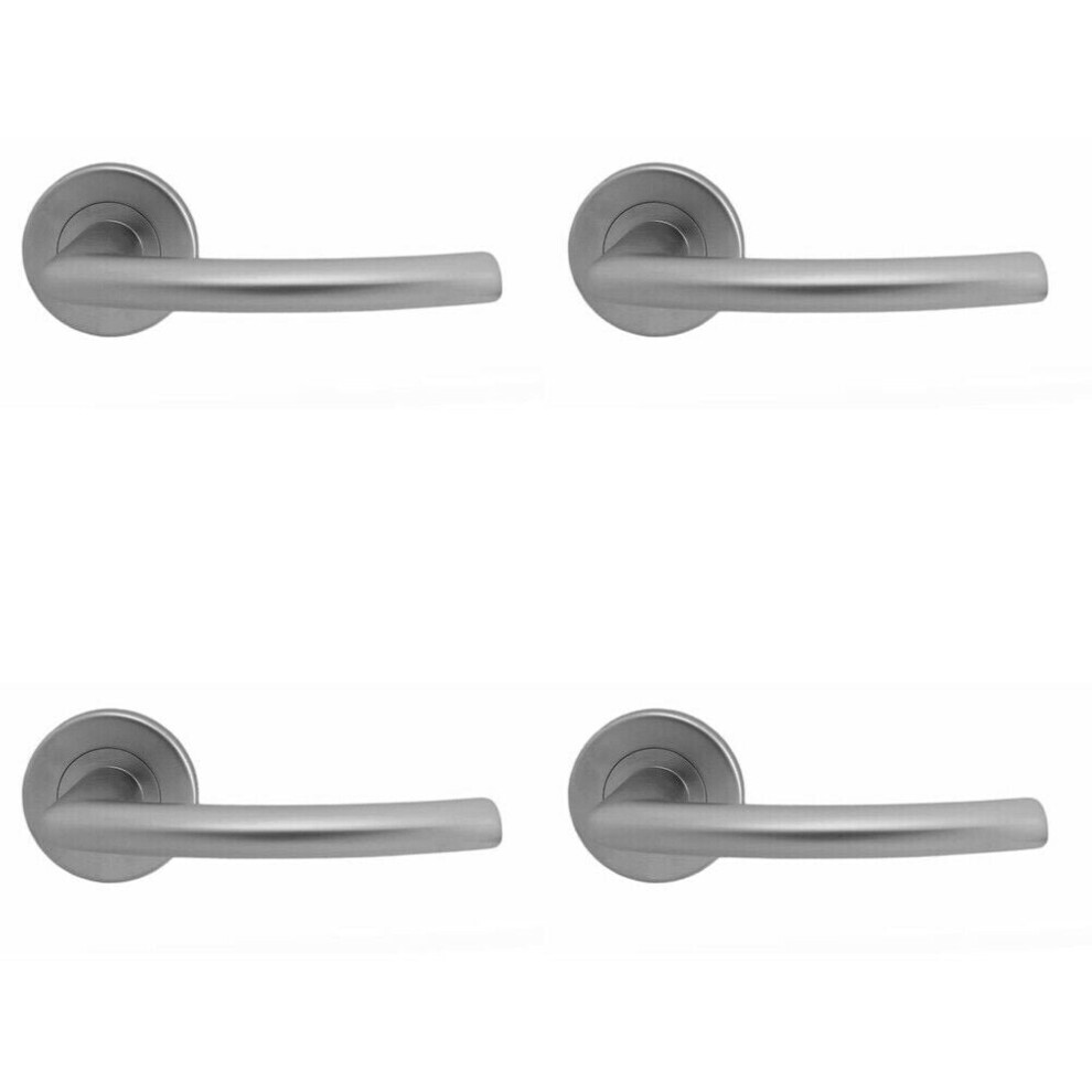 4X Pair Oval Shaped Curved Bar Handle Concealed Fix Round Rose Satin Chrome