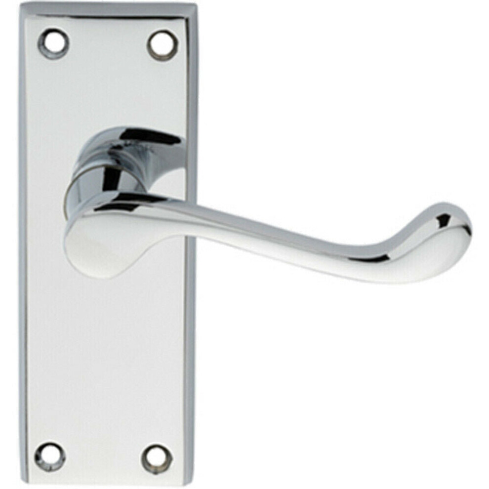 PAIR Victorian Scroll Lever on Short Latch Backplate 118 x 43mm Polished Chrome