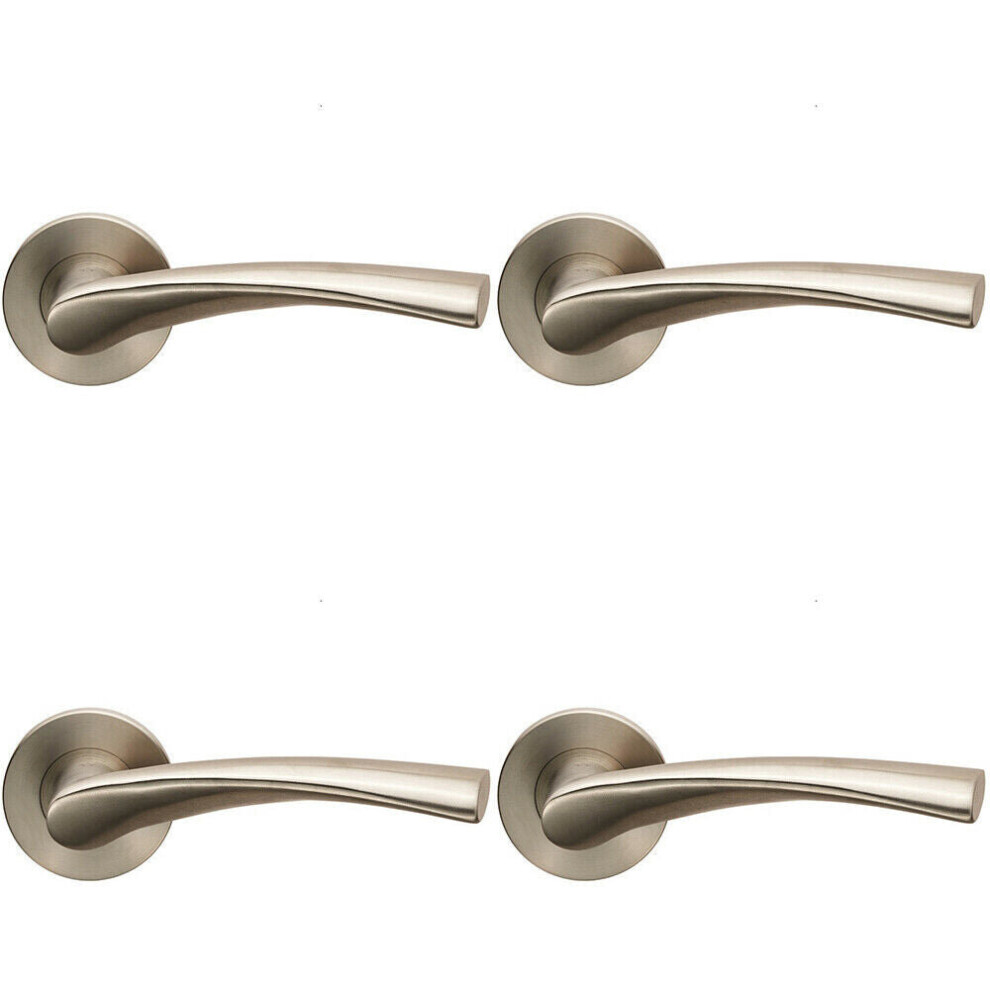 4X Air Twisted Angular Design Lever On Slim Round Rose Concealed Fix Satin Steel 5056524206430