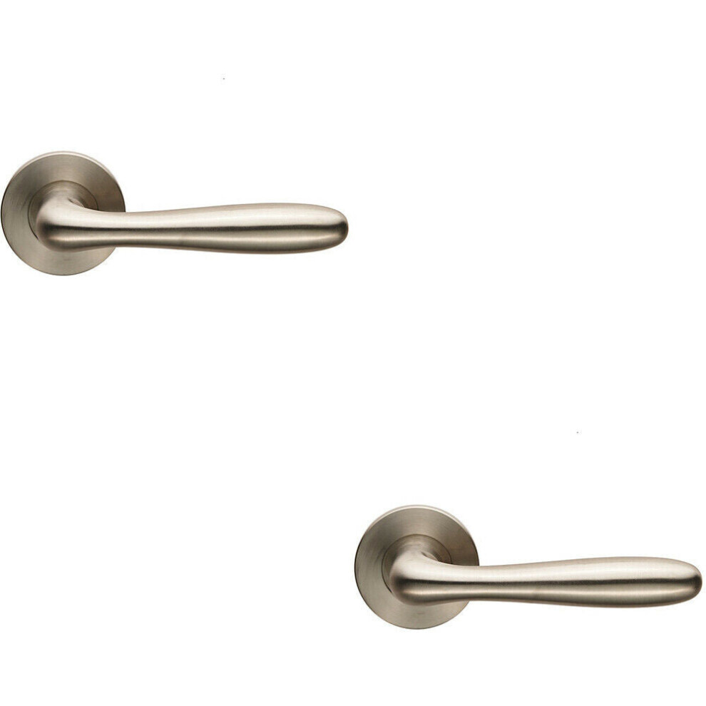 2X Pair Smooth Rounded Bar Handle On Slim Round Rose Concealed Fix Satin Steel