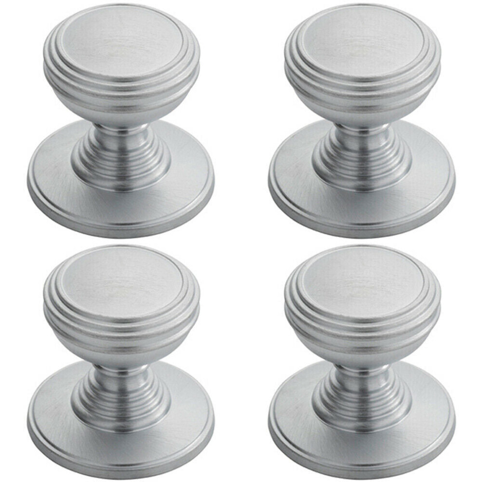 4x Ringed Tiered Cupboard Door Knob 30mm Diameter Satin Chrome Cabinet Handle