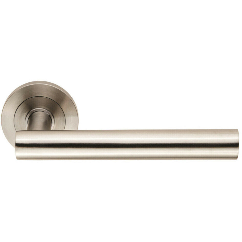 Straight Round Bar Handle On Round Rose Concealed Fix Satin Stainless Steel 5056492578317