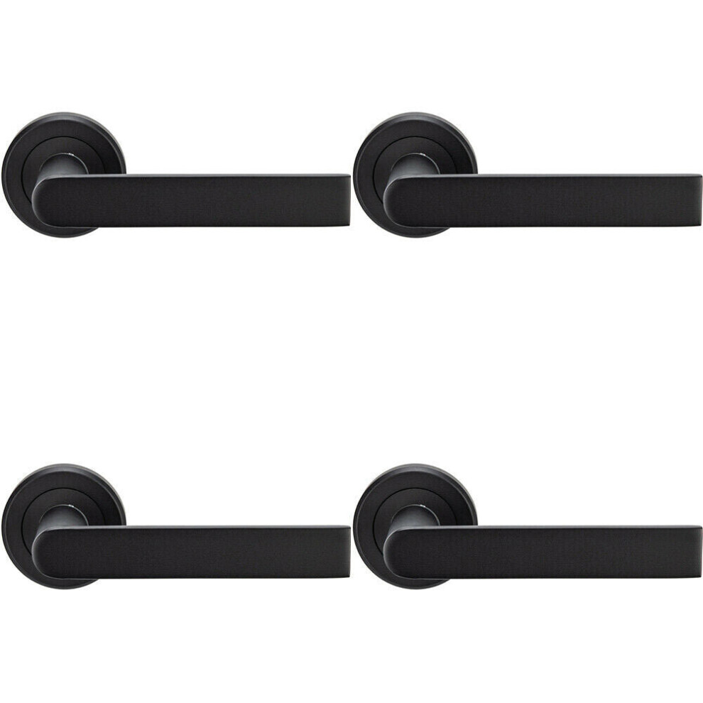 4X Pair Flat Rectangular Bar Handle On Round Rose Concealed Fix Matt Black