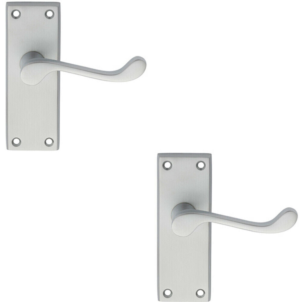 2X Pair Victorian Scroll Lever On Short Latch Backplate 118 X 43Mm Satin Chrome 5056492595420