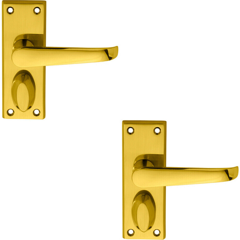2X Pair Straight Handle On Short Privacy Backplate 118 X 42Mm Polished Brass 5056492595529