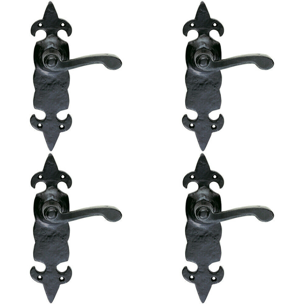 4X Pair Forged Scroll Lever Handle On Latch Backplate 206 X 57Mm Black Antique