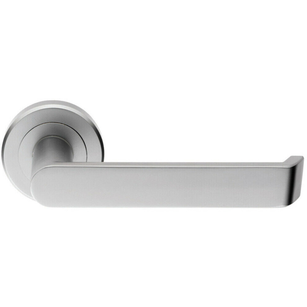 Loops Pair Flat Faced Lever On Round Rose Chamfered Edge Concealed Fix Satin Chrome