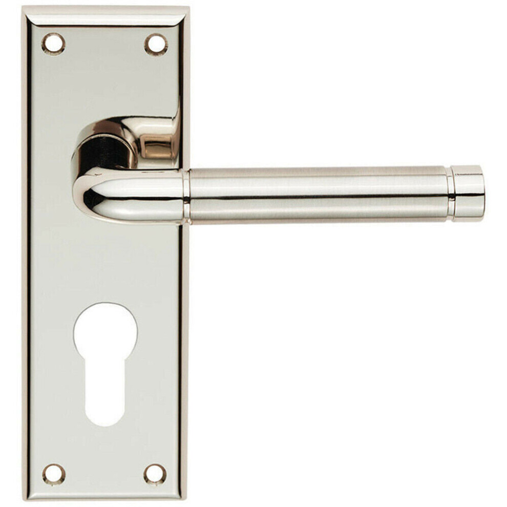 Loops Pair Round Bar Lever On Euro Lock Backplate 150 X 50Mm Polished & Satin Nickel