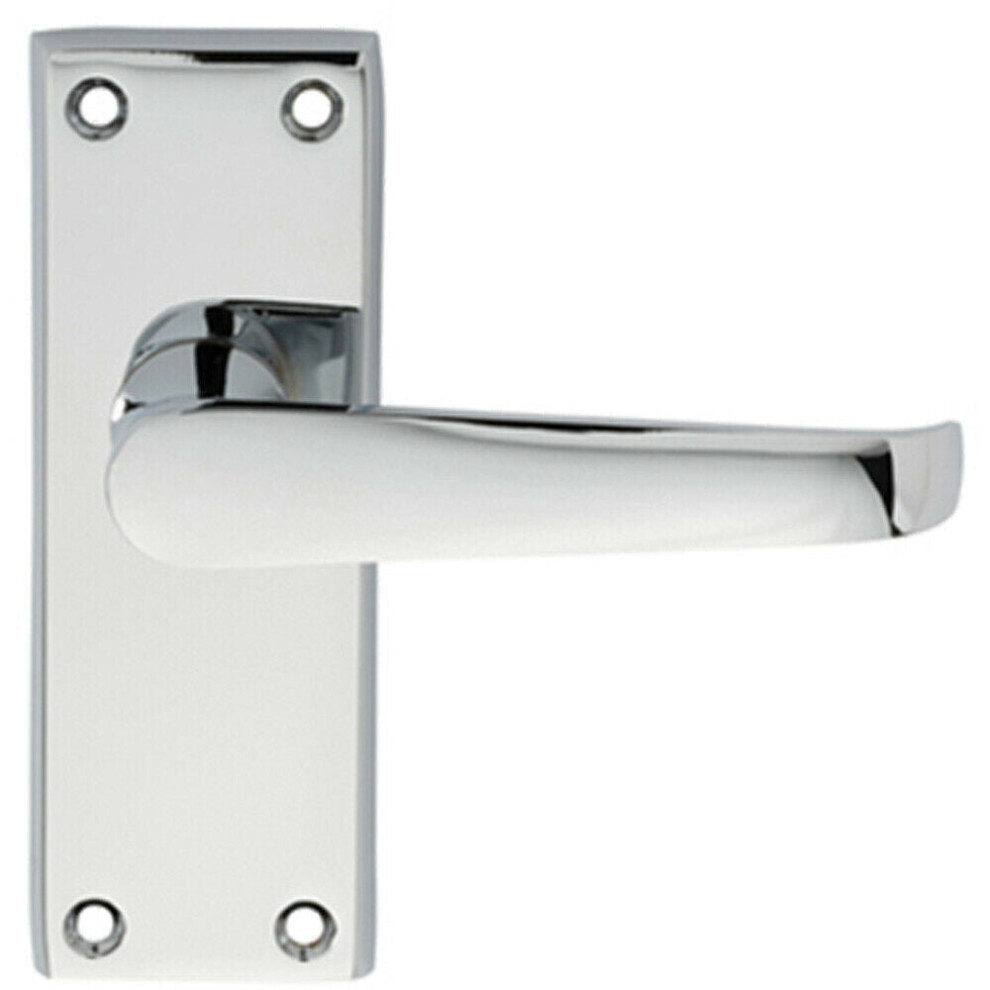Pair Straight Handle On Short Latch Backplate 118 X 42Mm Polished Chrome 5056492574241