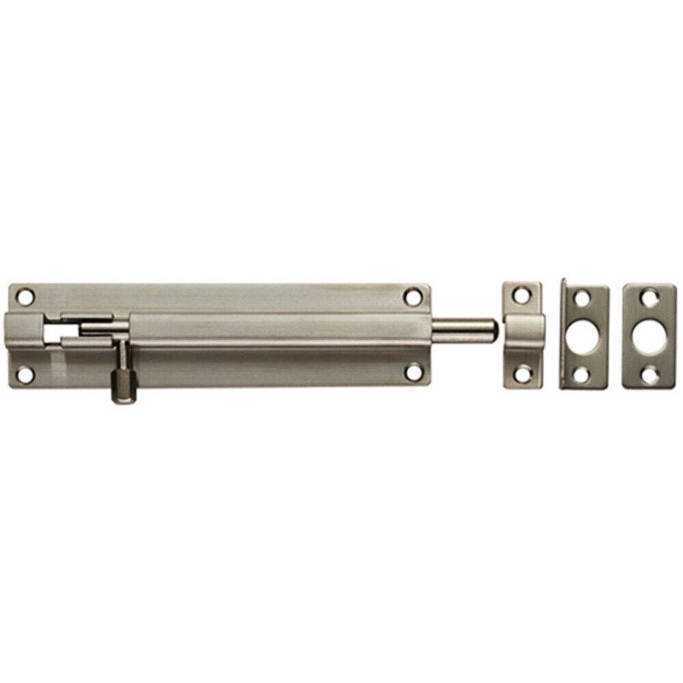 Straight Barrel Surface Mounted Door Bolt Lock 150 x 38mm Satin Steel