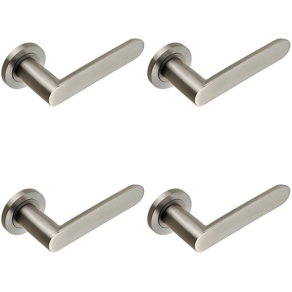 Loops 4X Pair Flat Faced Straight Handle On Round Rose Concealed Fix Satin Steel