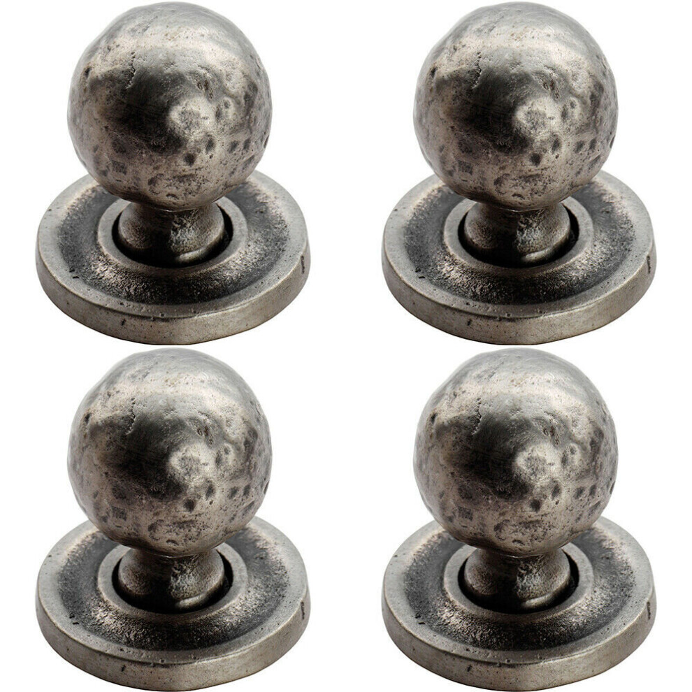 4x Hammered Ball Cupboard Door Knob 33mm Diameter Pewter Cabinet Handle