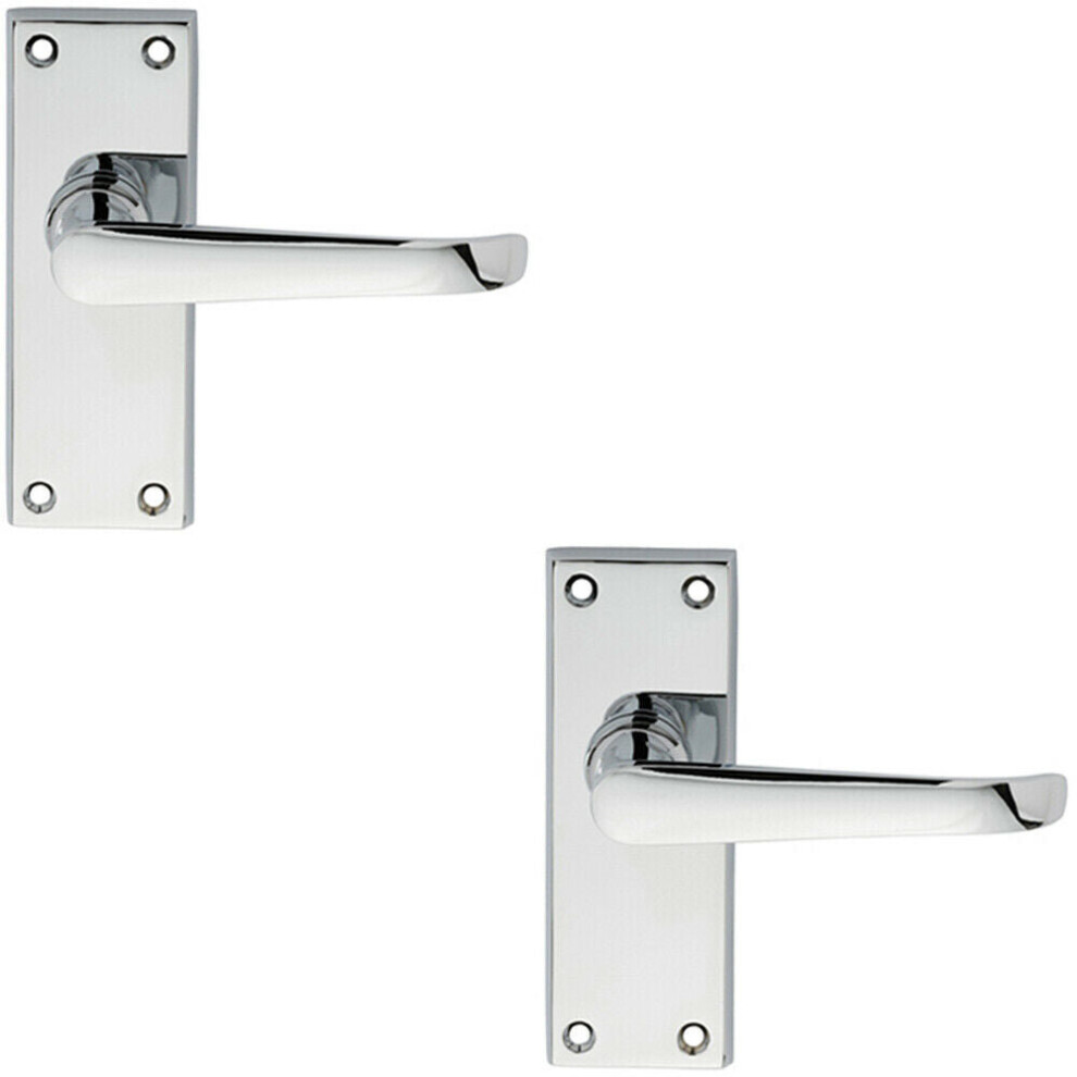 2x PAIR Straight Victorian Handle on Latch Backplate 150 x 42mm Polished Chrome
