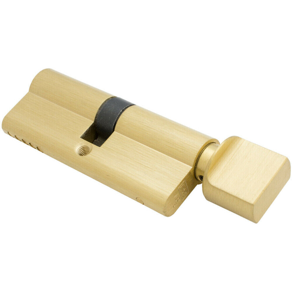 80mm EURO Cylinder & Thumbturn Lock Keyed to Differ 5 Pin Satin Brass