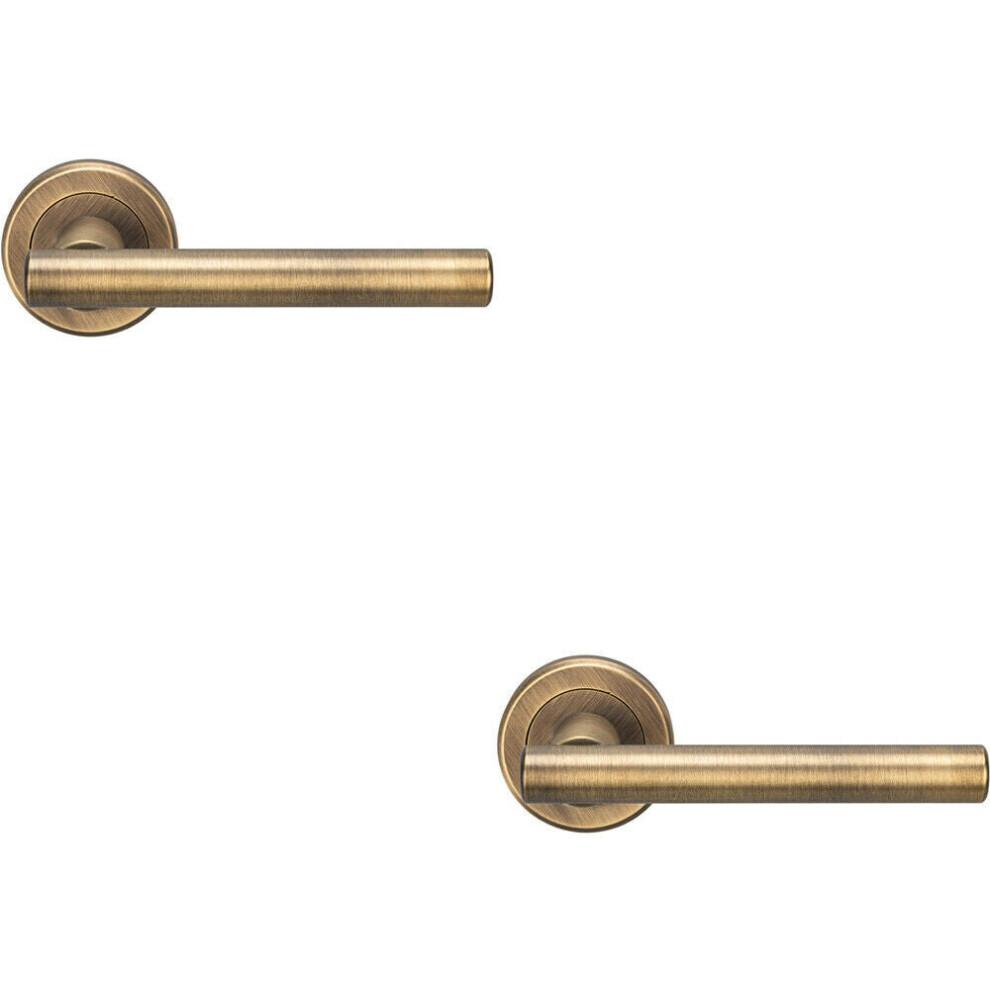 2X Pair Straight T Bar Handle On Round Rose Concealed Fix Antique Brass