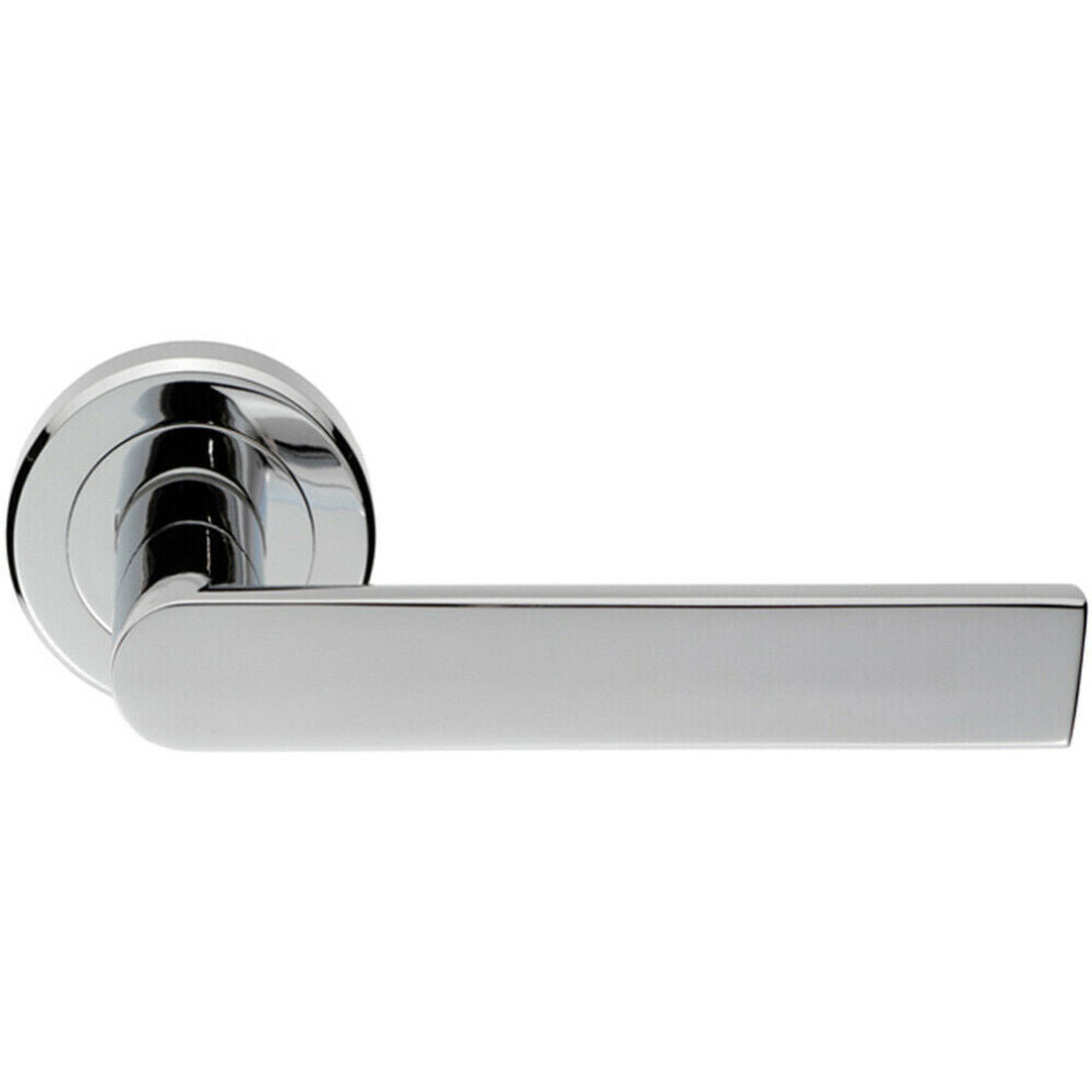 PAIR Flat Rectangular Bar Handle on Round Rose Concealed Fix Polished Chrome