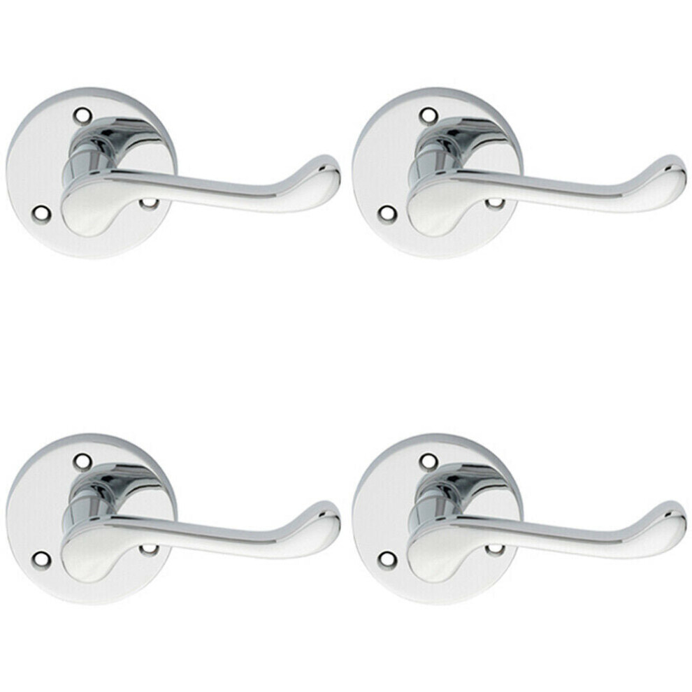 4x PAIR Victorian Scroll Lever on 58mm Round Rose Polished Chrome Door Handle