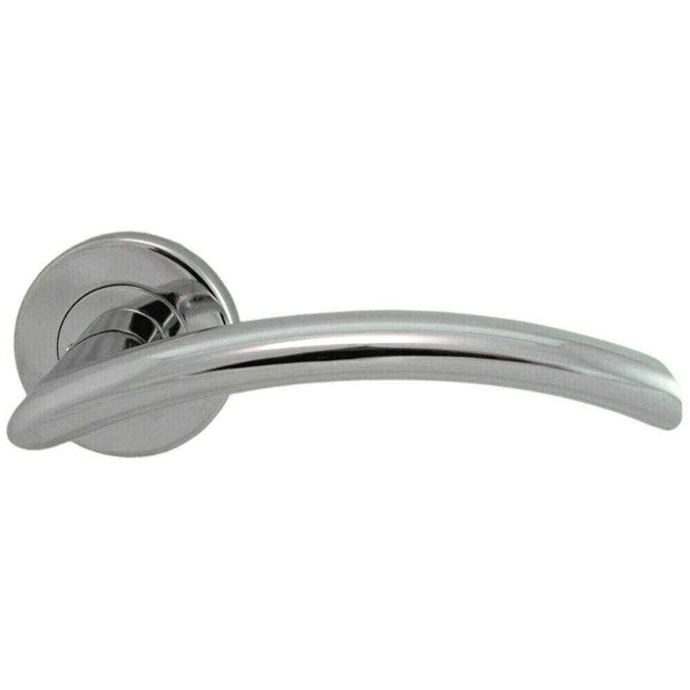 Pair Oval Shaped Arched Bar Handle Concealed Fix Round Rose Polished Chrome