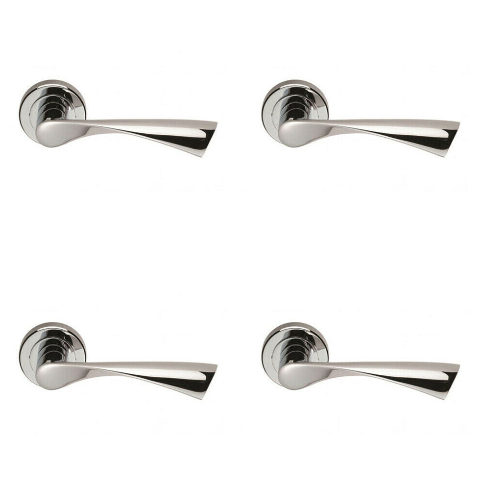 New Loops 4X Pair Angular Twisted Handle On Round Rose Concealed Fix Polished Chrome Door-Lever-Backplate-Internal-Latch-Hardware Size 4