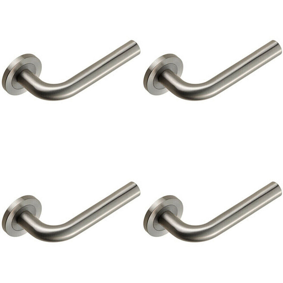 4x PAIR Straight Round Bar Handle on Round Rose Concealed Fix Satin Steel