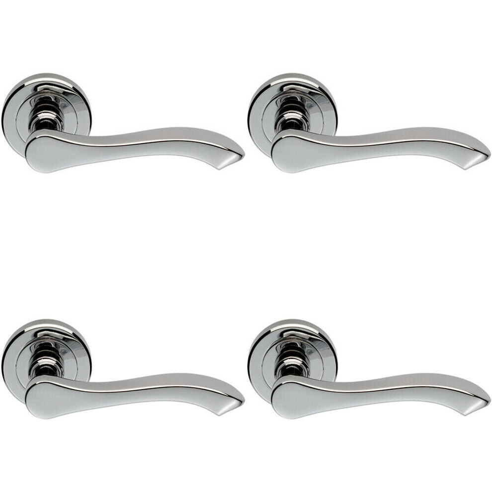 4x PAIR Scroll Shaped Handle on Chamfered Edged Round Rose Polished Chrome