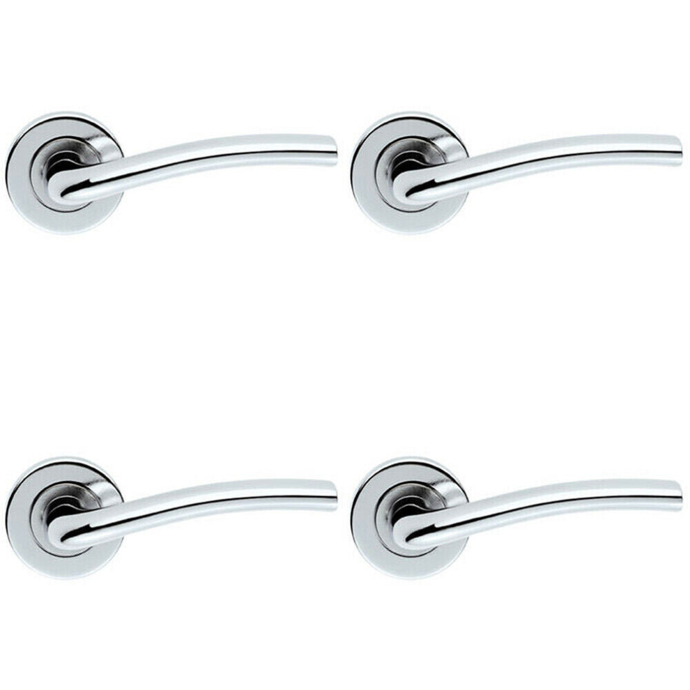 4X Pair Raised Lever With Smooth Edges Concealed Fix Round Rose Polished Chrome 5056524206553