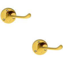 2x PAIR Victorian Scroll Lever on 58mm Round Rose Polished Brass Door Handle