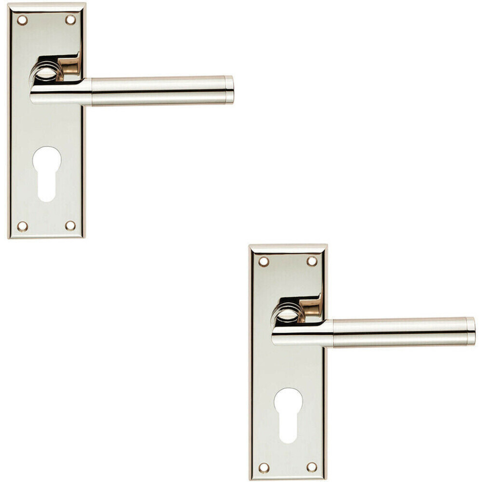 2X Round Bar Section Lever On Euro Lock Backplate 150 X 50Mm Dual Nickel 5056492594010