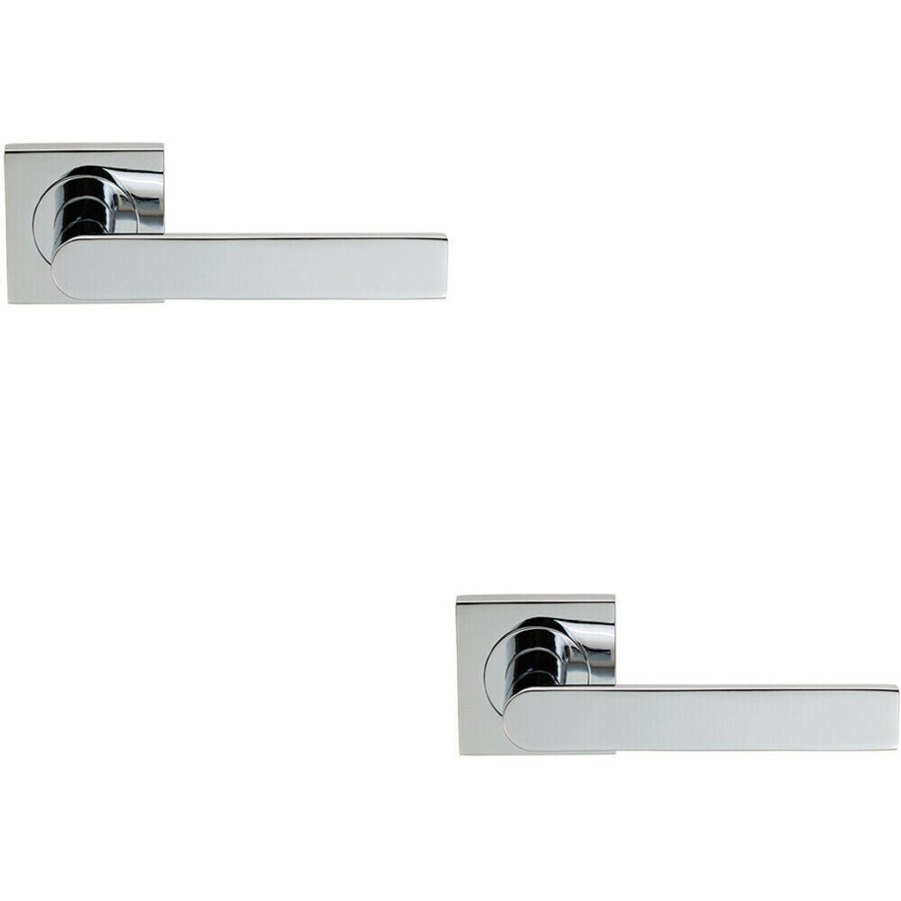 2x PAIR Flat Rectangular Bar Lever on Square Rose Concealed Fix Polished Chrome