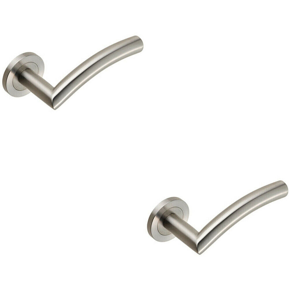 2X Curved Round Bar Handle On Round Rose Concealed Fix Satin Stainless Steel 5056492595642
