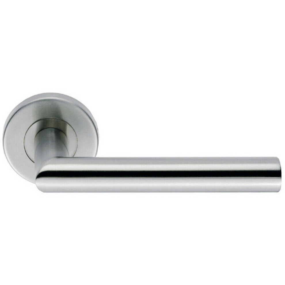 Pair Mitred Round Bar Handle Ringed Design Conceled Fix Satin Steel 5056492578300