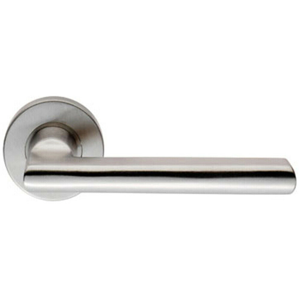 Pair Straight Smooth Round Bar Handle On Round Rose Concealed Fix Satin Steel